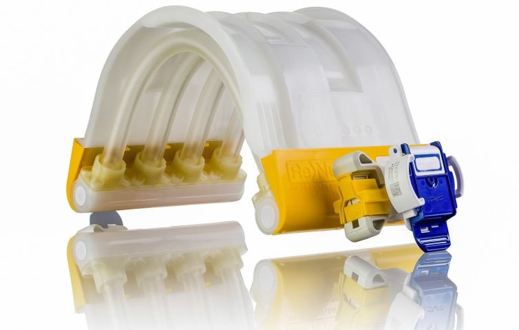 A studio image of a pump on a plain white background with reflection under.