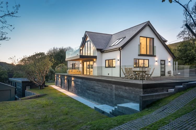 Dusk evening architecture photography shoot at a luxury home in cornwall.
