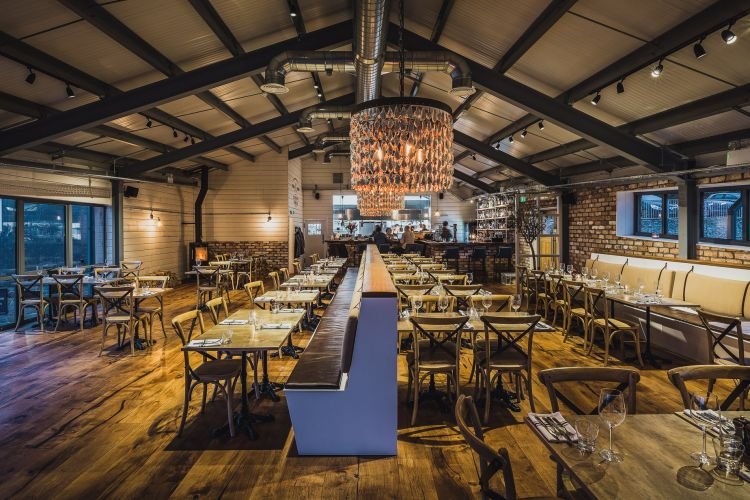 The Interior of the Longstore Restaurant in Cornwall at night